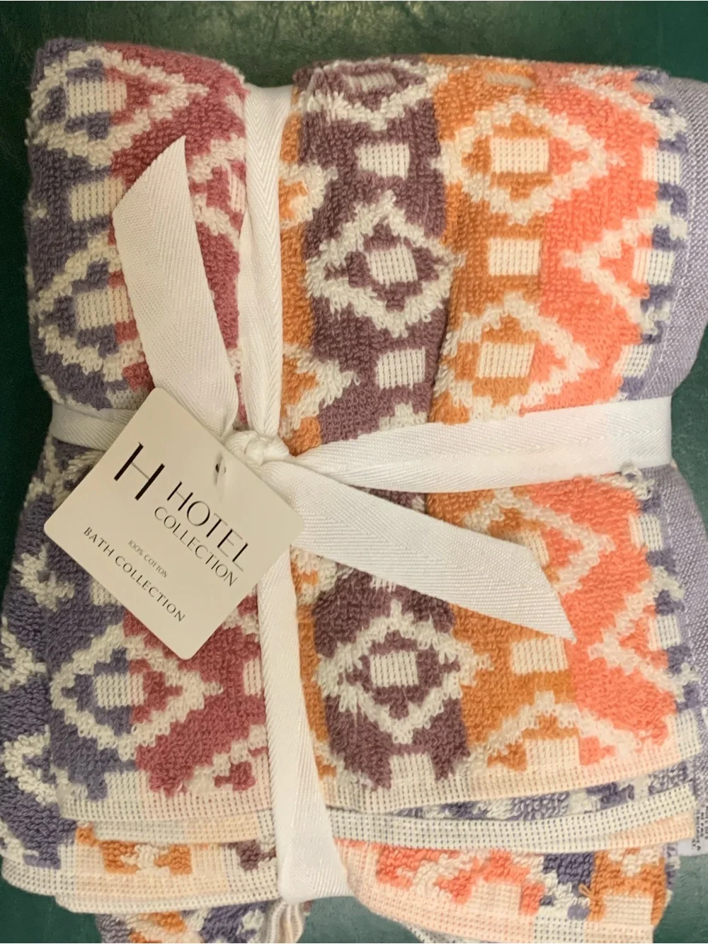 Southwest Patterned Hand 2-Towels in Orange, Mauve & Lavender all cotton